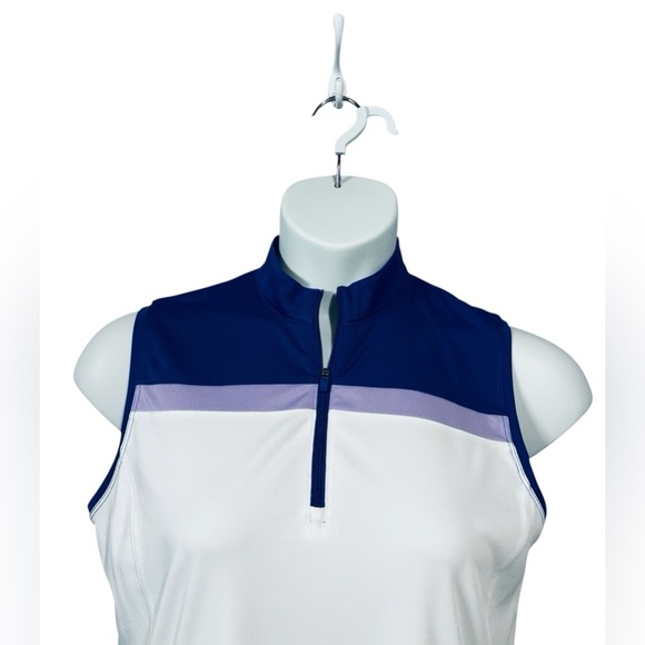 Callaway, Women’s Mock Neck Sleeveless Golf Polo Top, White & Navy, Size L 🏌️♀️ - Picture 3 of 9